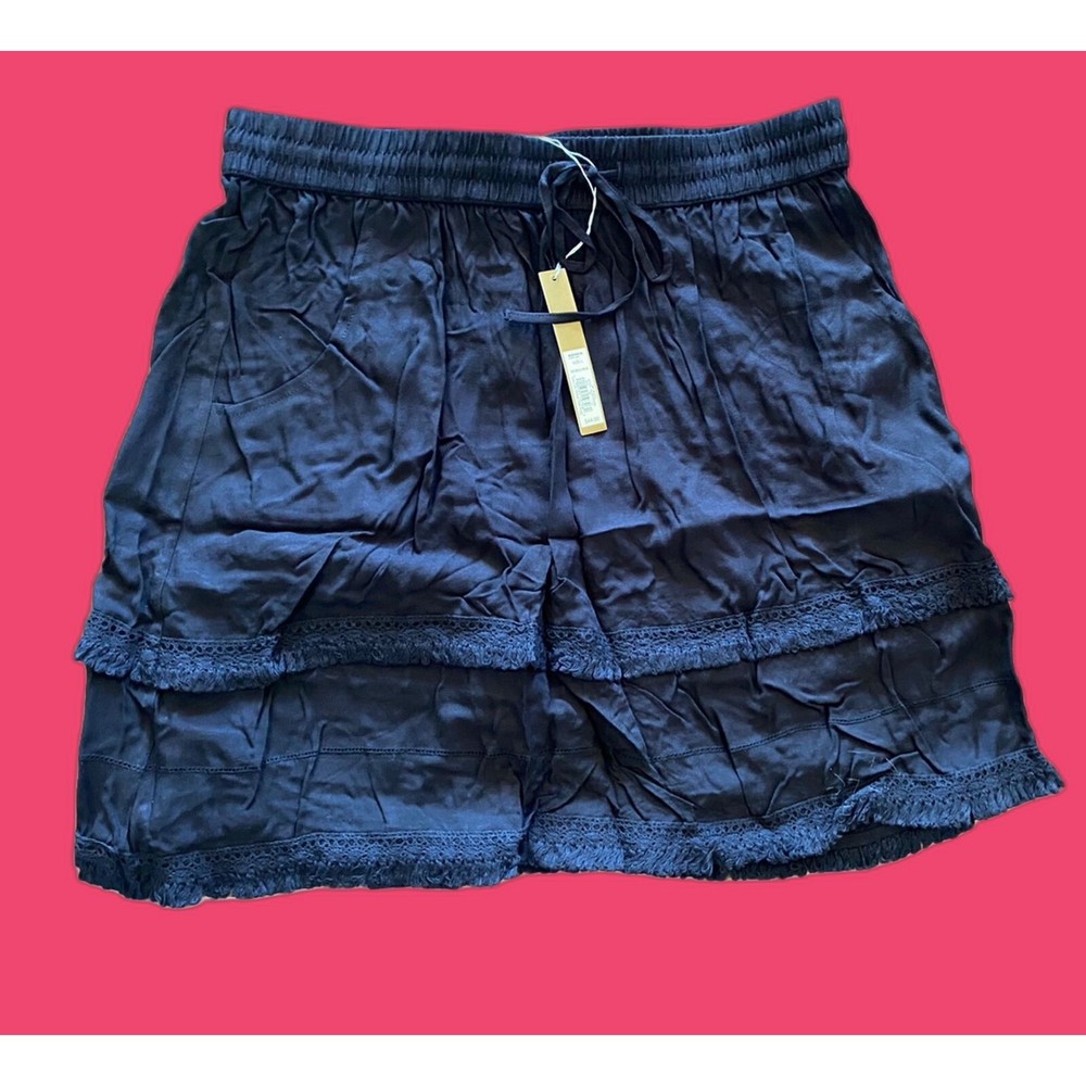 NWT LC Lauren Conrad Mini Skirt Black Large Elastic Waistband Drawstring Tie Lg